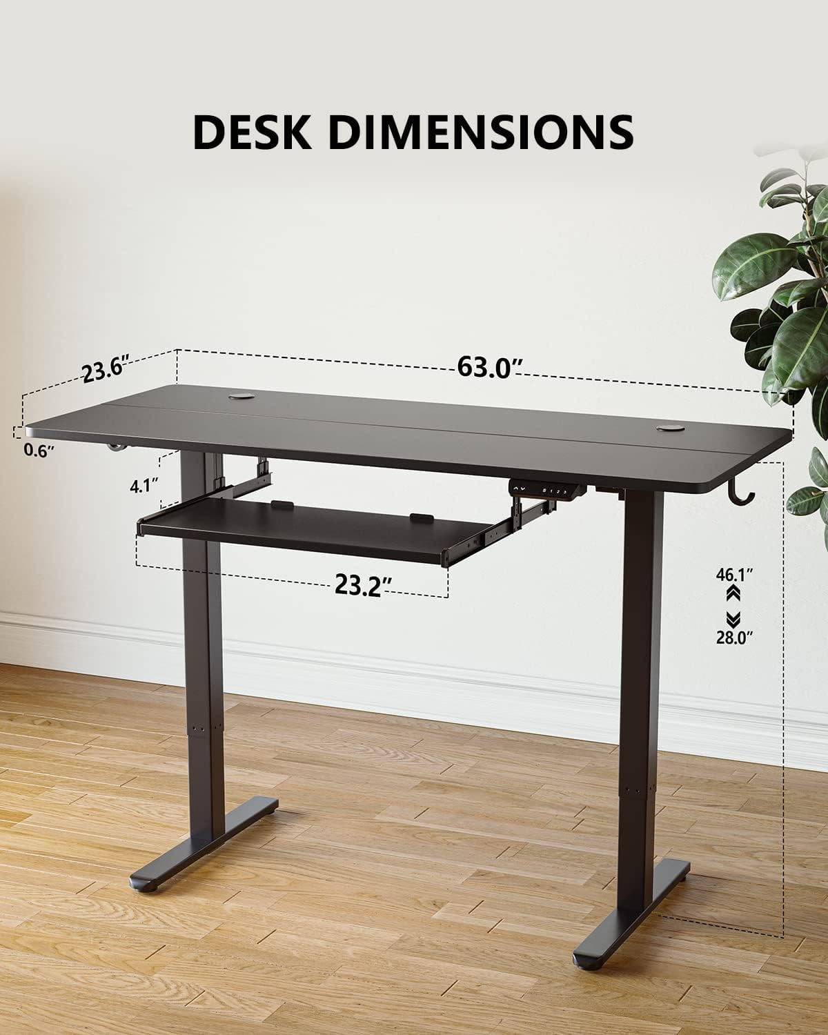 Standing Desk with Keyboard Tray, 63 X 24 Inch Height Adjustable Electric Standing Desk, Sit Stand up Desk, Computer Office Desk, Black