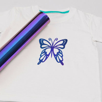 12" X 5 FT Holographic Golden Purple Gradient Heat Transfer Vinyl HTV Iron on T-Shirt for Cricut