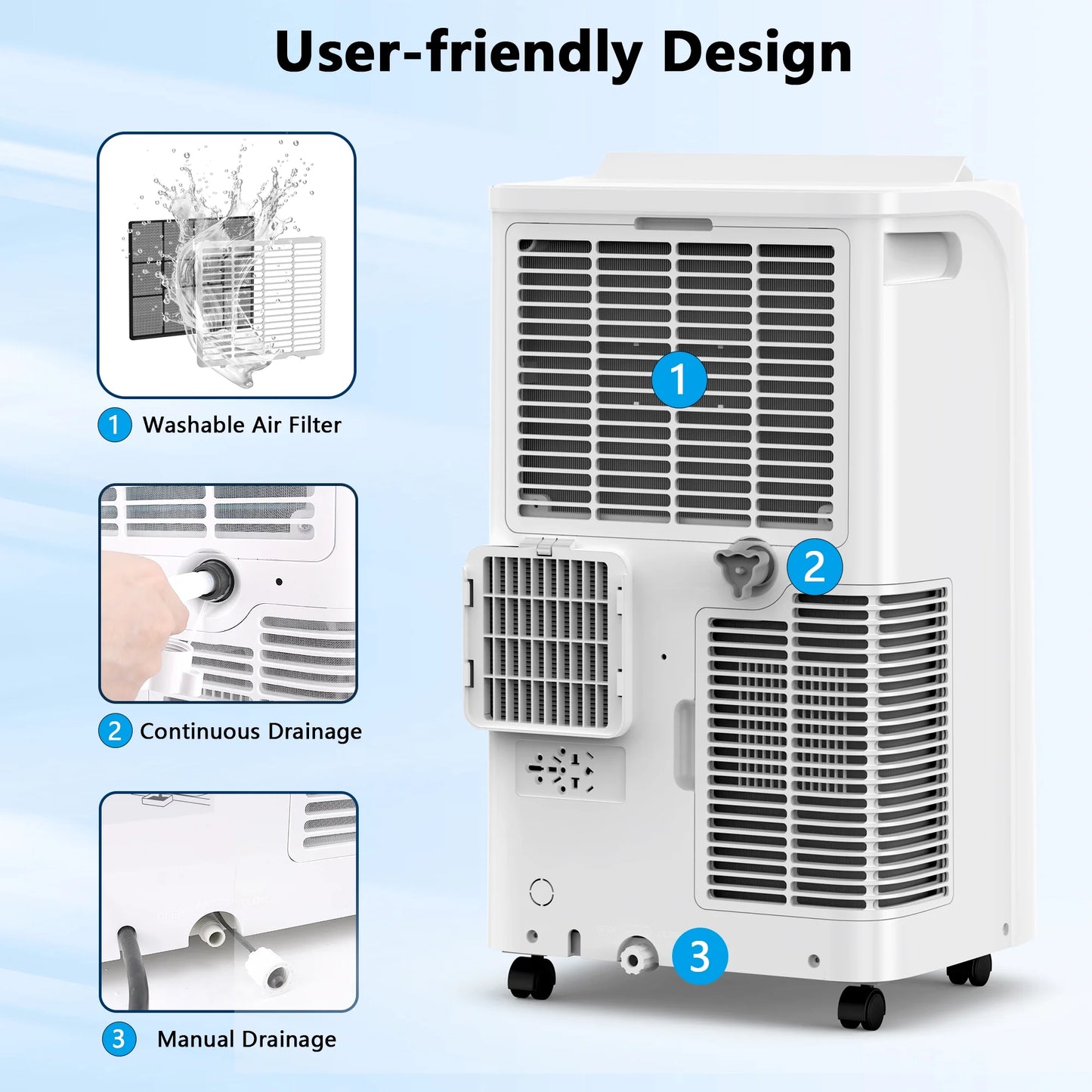 14000 BTU Portable Air Conditioner Cools up to 700 Sq. Ft, 3-In-1 AC, Dehumidifier, Fan