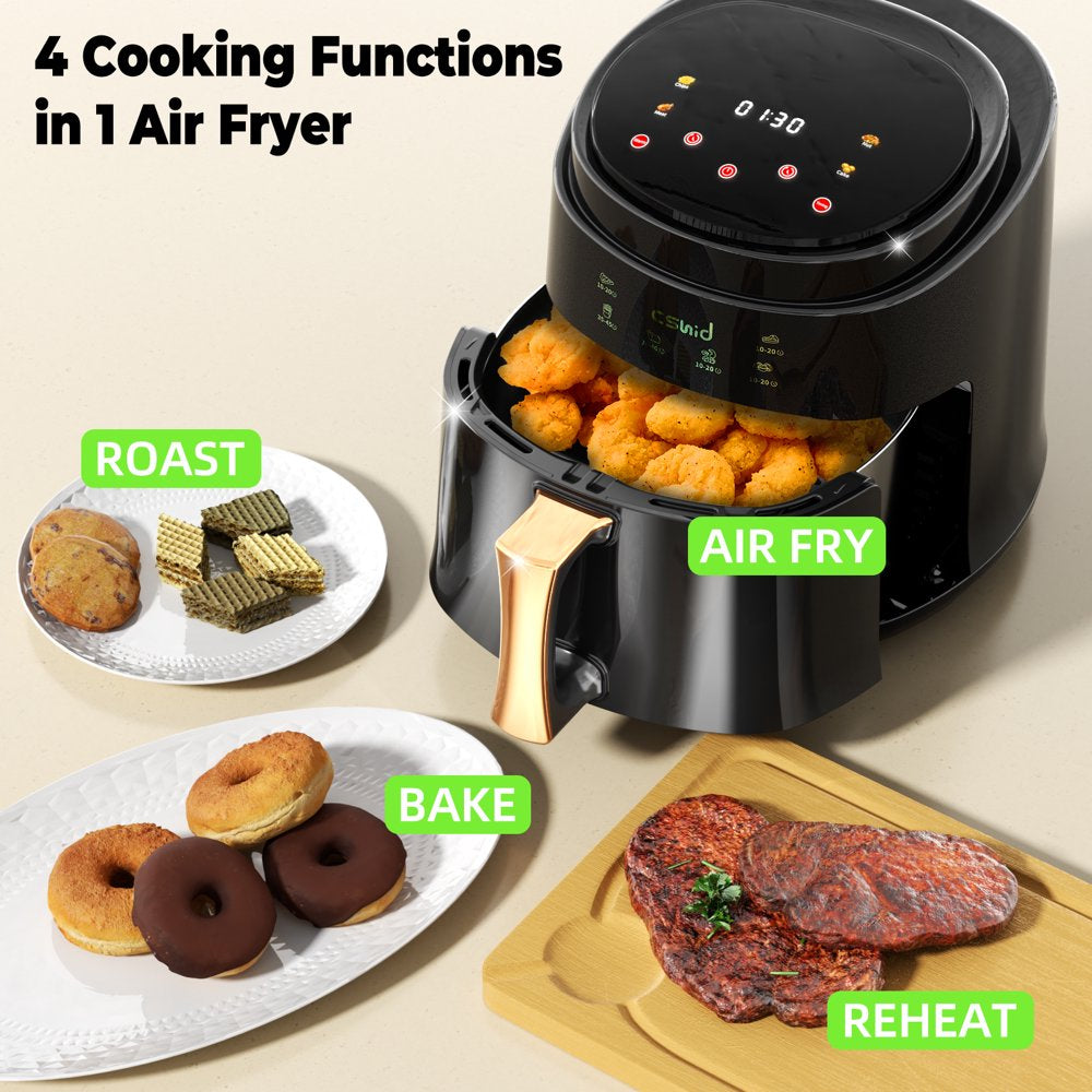 6.3 QT Large Capacity Air Fryer Touch Screen Smart Fryers Household Multi-Function Air Fryer That Crisps, Roasts, Reheats, & Dehydrates, High Gloss Finish,Including Air Fryer Paper Liners 50Pcs,Black