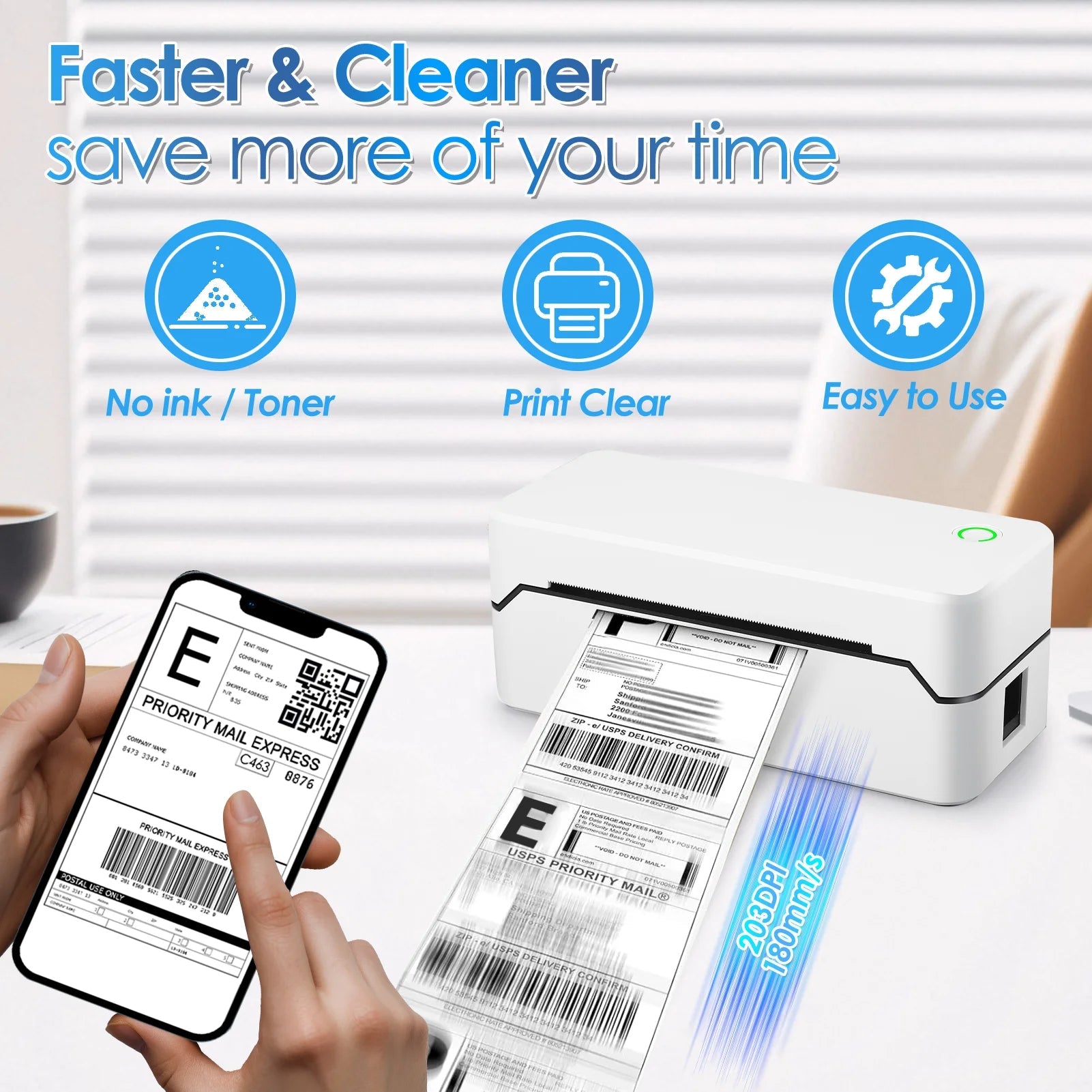 Bluetooth Thermal Shipping Label Printer, Wireless 4X6 Label Printer for Shipping Package and Small Business, Compatible with Android Ios Windows Mac, High Speed Labels Maker Printer