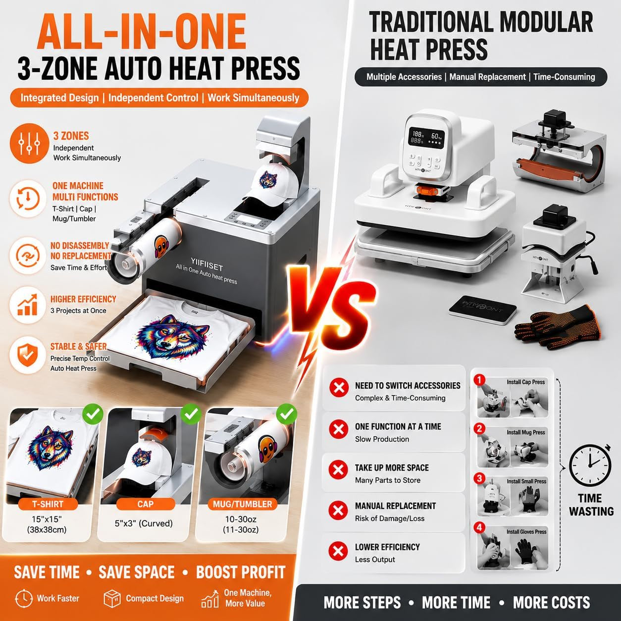 Automatic Heat Press Machine 15X15, Commercial Heat Transfer Press for T-Shirts, Tumblers, Hats & Mugs, Digital Temperature Control for DTF, HTV Vinyl & Sublimation Printing.