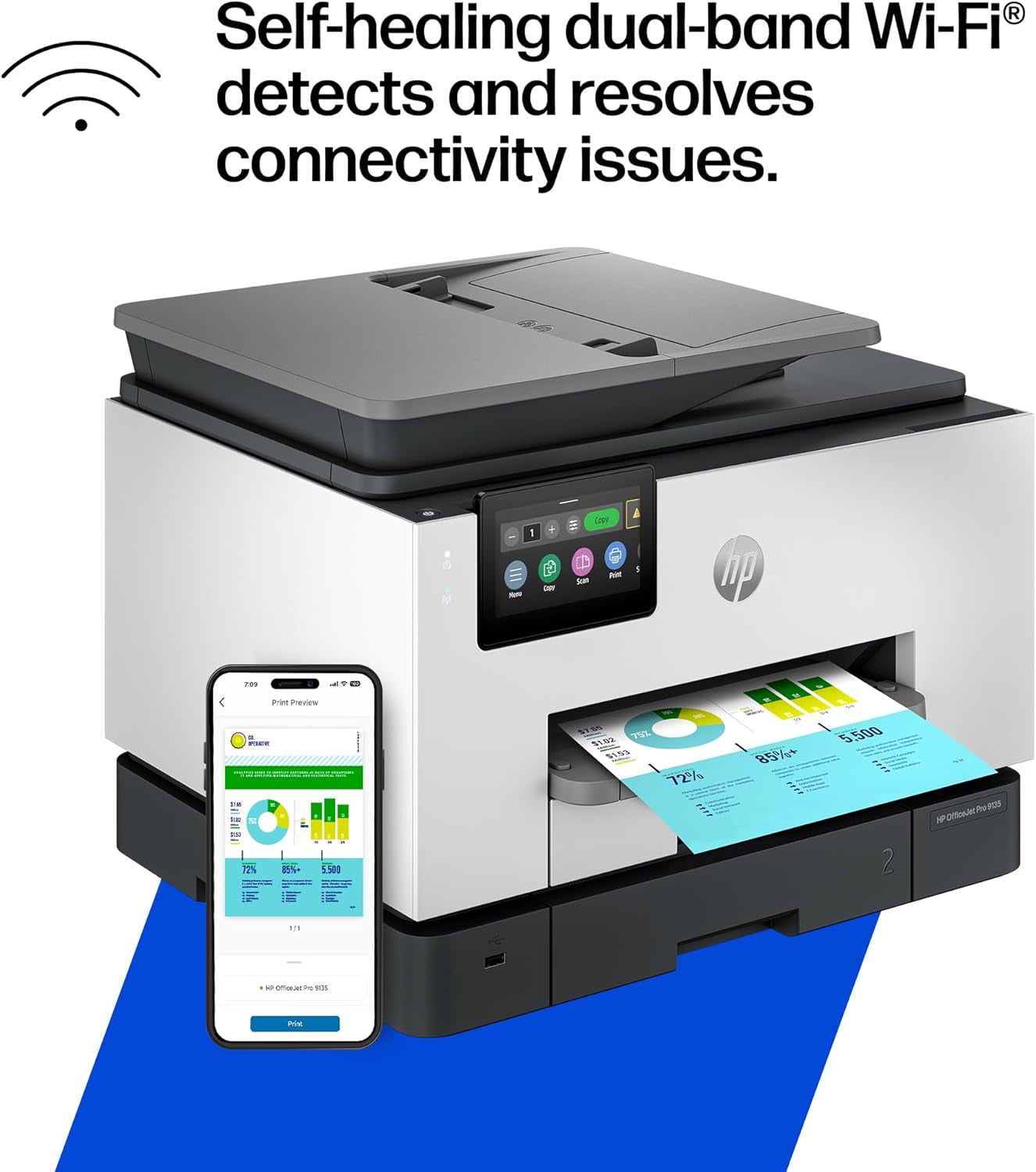 HP Officejet Pro 9135 Wireless All-In-One Color Inkjet Printer, Print, Scan, Copy, Fax, ADF, Duplex Print/Scan, Best-For-Office, 3 Month Trial of Instant Ink Included, Ai-Capable (C2WM0A)