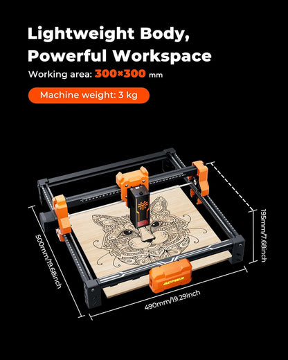 Laser Engraver, ACMER S2 12W (12,000Mw) Laser Cutter Machine, 72W Output, 0.01Mm Precision, 300X300Mm Area, 10000Mm/Min Speed, for Wood, Metal, Leather, Acrylic, DIY & Education