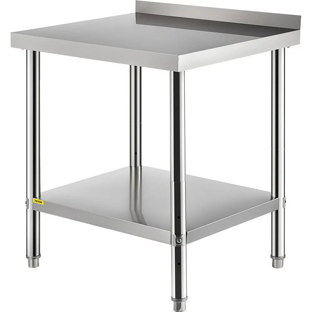 Stainless Steel Prep Table, 30 X 24 X 35 Inch, 440Lbs Load Capacity Heavy Duty Metal Worktable with Backsplash and Adjustable Undershelf, Commercial Workstation for Kitchen Restaurant