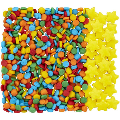 Tree Cookie Ball Decorations, Yellow Candy Stars and Rainbow Confetti Sprinkles, 0.8 Oz.