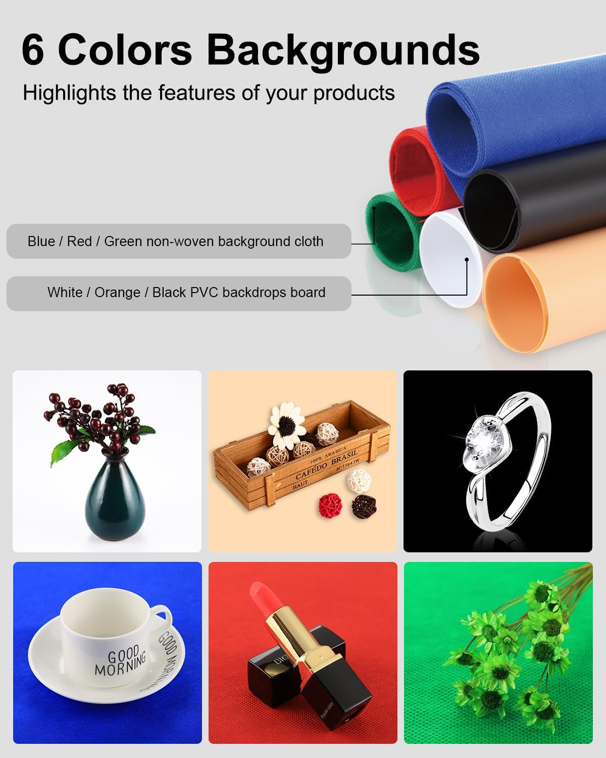 Photo Box, PULUZ 24"X24" Photo Studio Light Box for Photography Portable Large Lightbox Photo Booth Kit with 6 Colors Photo Backdrops-Dimmable 120Pcs LED Beads, 5500K Lighting, US Plug