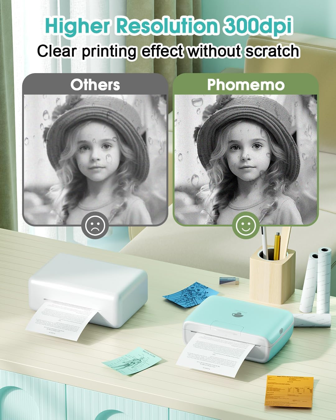 Phomemo M04S Sticker Thermal Printer AI Smart Printer Bluetooth Printpod Note Printer, Support 2/3/4 Inch Printing Width, 300 Dpi,Compatible with Phones, Suitable for Gift, Notes, Documents