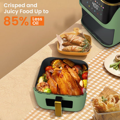 Newest Air Fryer Large 8.5 QT, Green, 8 in 1 Touch Screen, Visible Window, 1750W