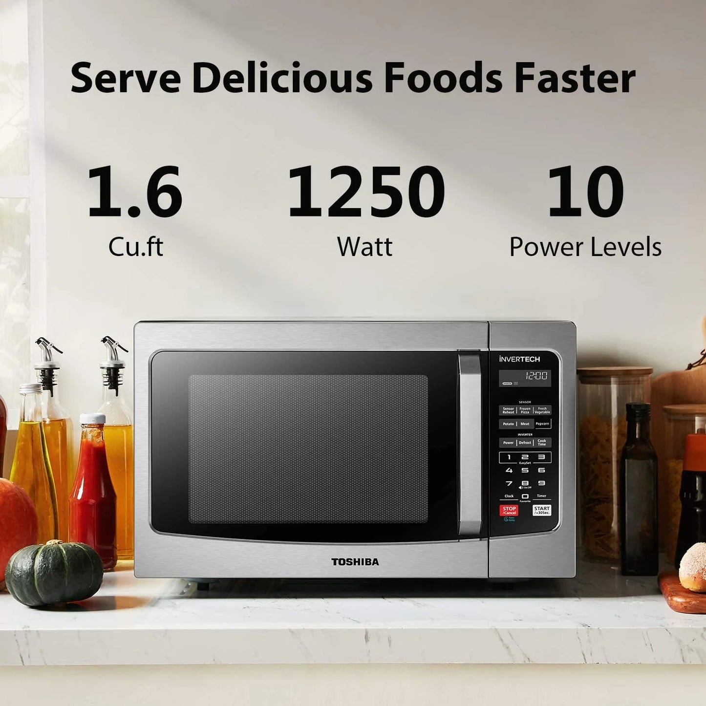 1.6 Cu. Ft. Microwave Oven with Inverter Technology, 1250 Watts, LCD Display and Smart Sensor, Stainless Steel, ML-EM45PIT(SS)