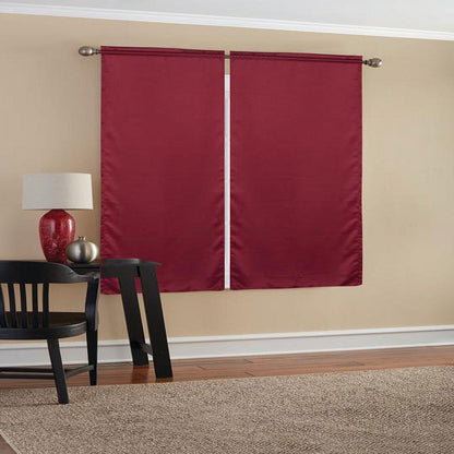 Solid Color Room Darkening Rod Pocket Curtain Panel Pair, Set of 2, Red, 30 X 63