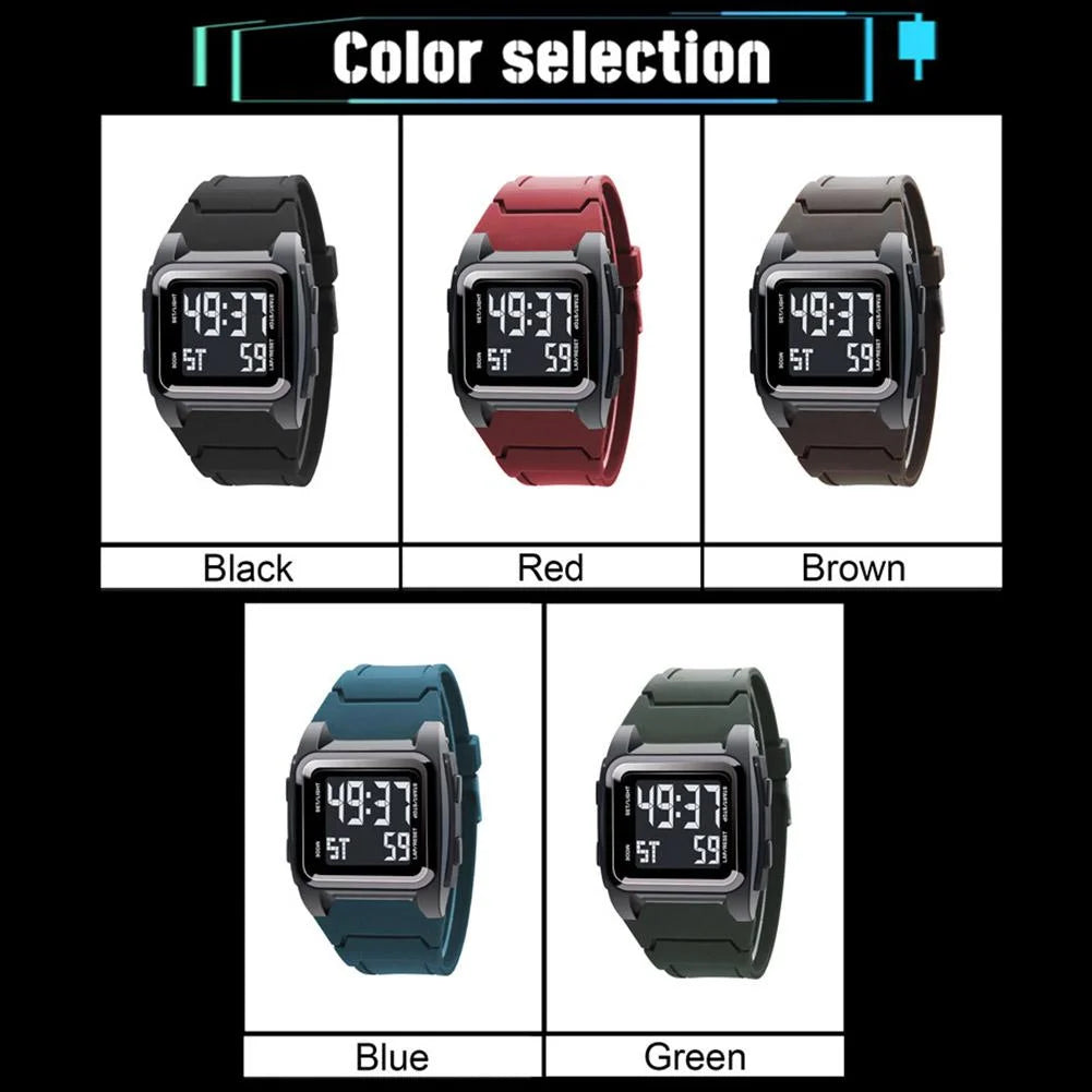 Square Large Screen Retro Sports Electronic Watch Night Waterproof' Light J0M8