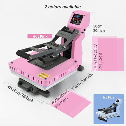 Craft Express Heat Press Machine for T-Shirts,15 X 15 Inches Large Sublimation Flat Tshirt Heat Press for HTV Vinyl Heat Press Transfer Totes,Pillows,Oranments Printing Pink,Customer Service in USA