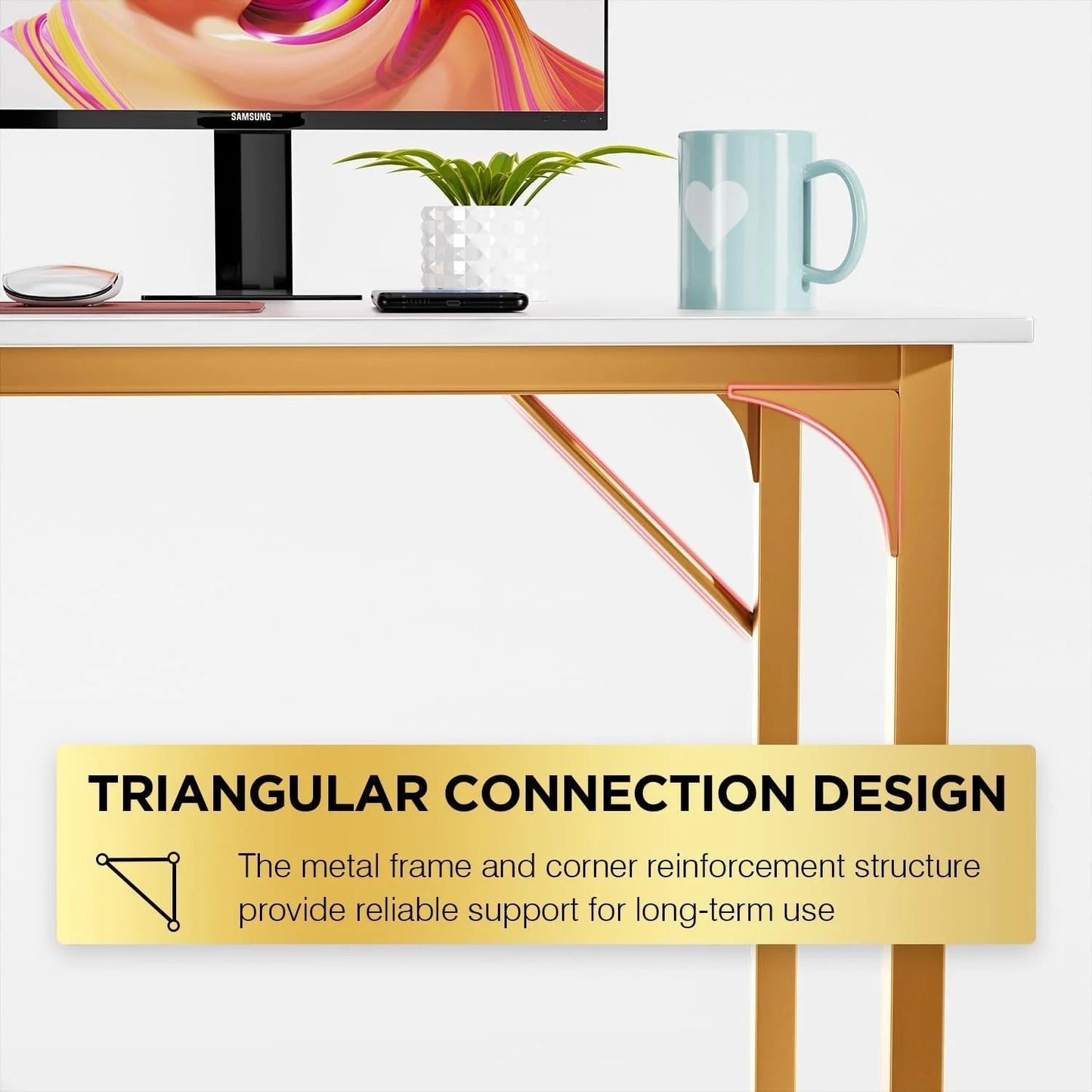 47 Inch Computer Desk Modern Writing Desk for Adults,Gold