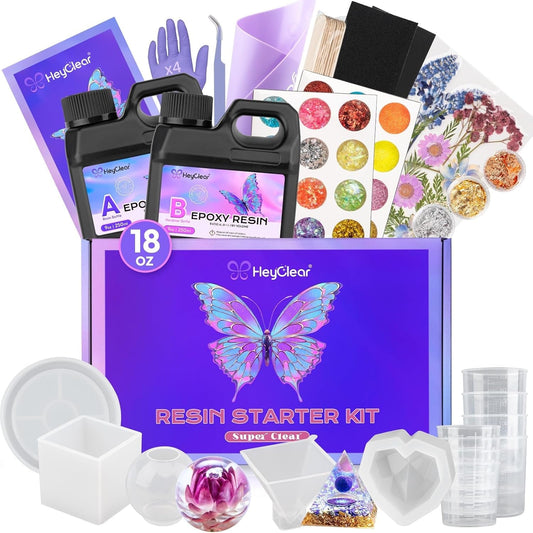 Heyclear Epoxy Resin Kit with Molds for Beginners -18 Oz Super Clear and Hard Resina Complete Craft Supplies Set for Starter Casting Arts Crafts for Adults, DIY Creation Gifts