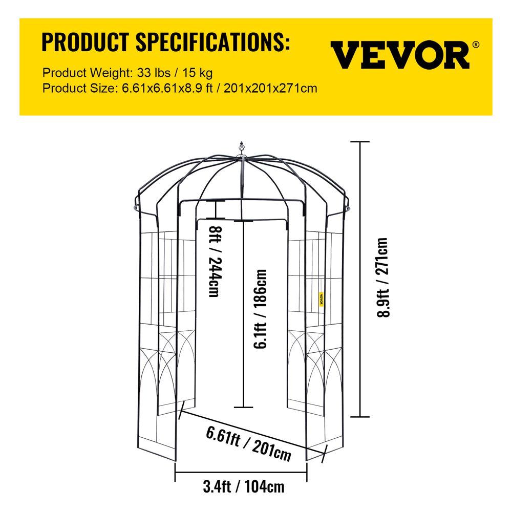 Birdcage Shape Garden Arbor 9' X 6.6' Heavy Duty Metal Garden Gazebo Pergola for Wedding Party