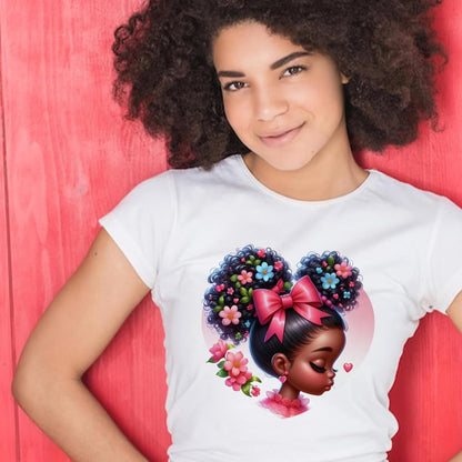 20 Pcs 7 Inch Vinyl DTF Heat Transfers for Shirts with Afro Girl and Floral Heart Designs for DIY Apparel Crafting and Gift Projects
