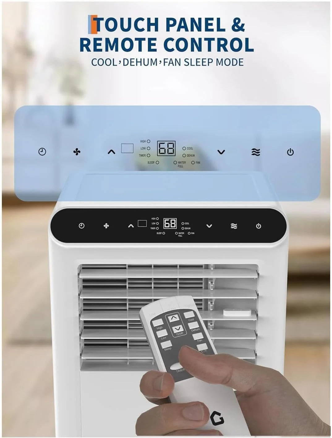 8,000 BTU Portable Air Conditioner: Cools Rooms up to 350 Sq. Ft,3-In-1 Unit with Remote Control