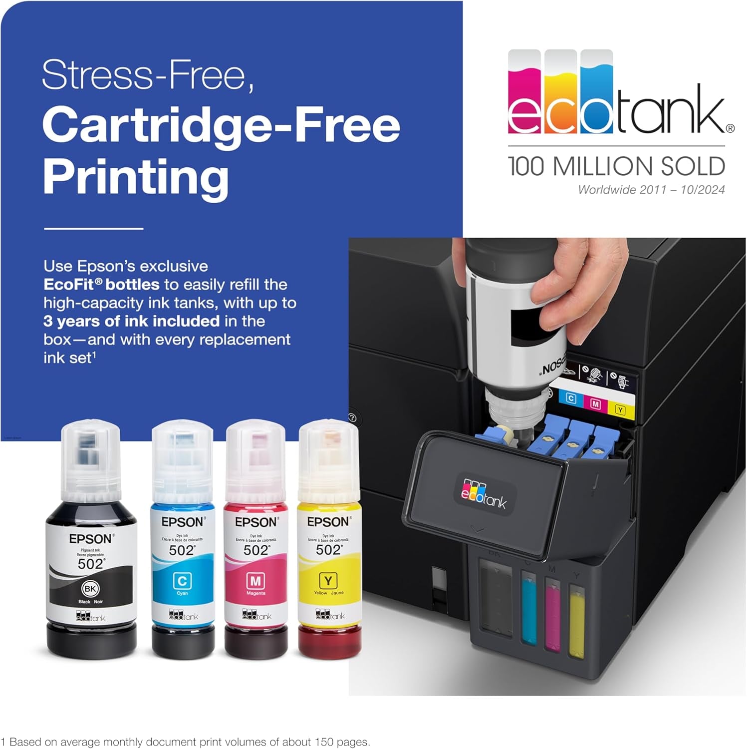 Epson Ecotank ET-4950 Wireless All-In-One Color Supertank Printer with up to 3 Years of Ink Refillable Tanks, Perfect for Home, 18 PPM, 2.4" Colorful Touchscreen, Auto Document Feeder - Black