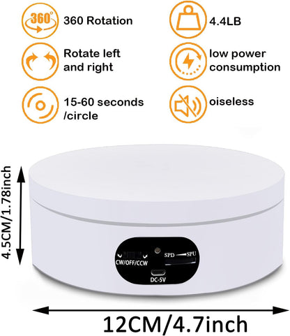 YVV Rotating Display Stand, 360 Degree Motorized Rotating Turntable, Adjustable Speed Rotating Display Stand, Electric Spinner for Photography Products Shows, Turner for Tumblers Display Base, White