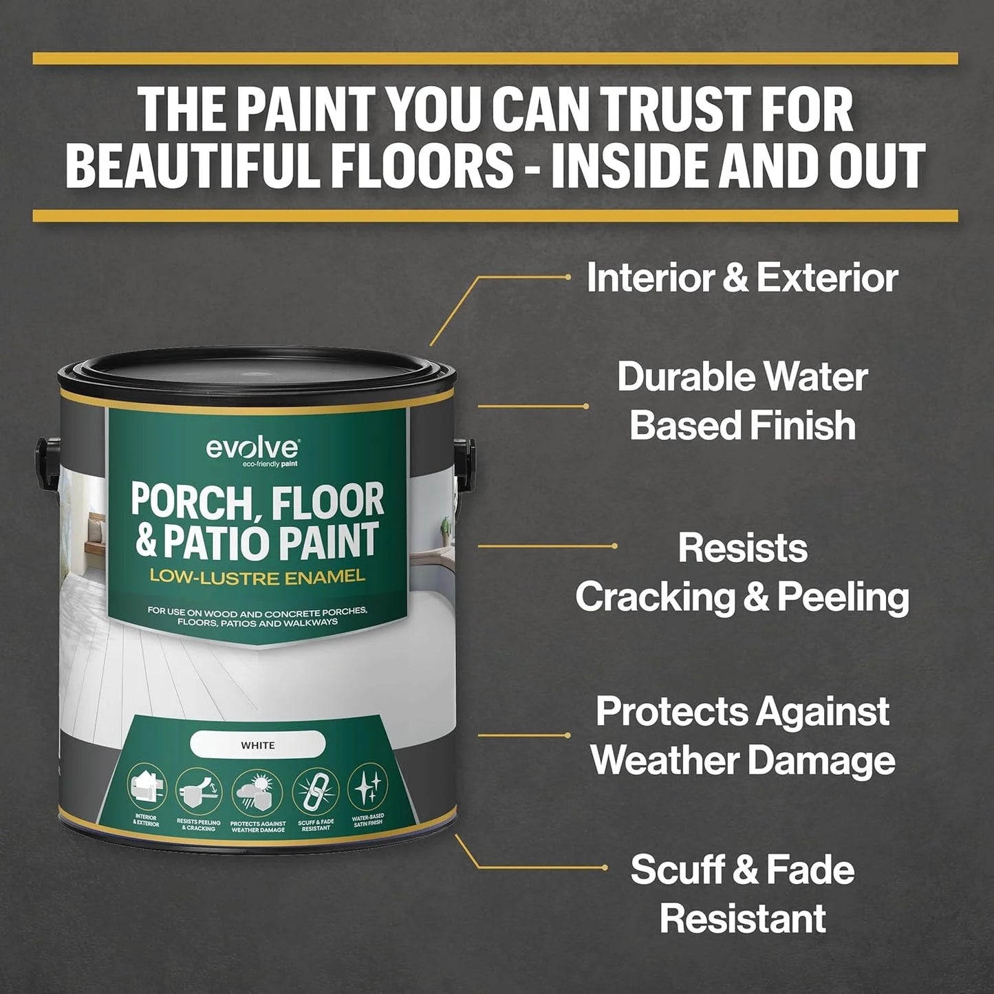 Porch & Floor Paint, Fast-Drying Wood and Concrete Paint, White, 5 Gallon