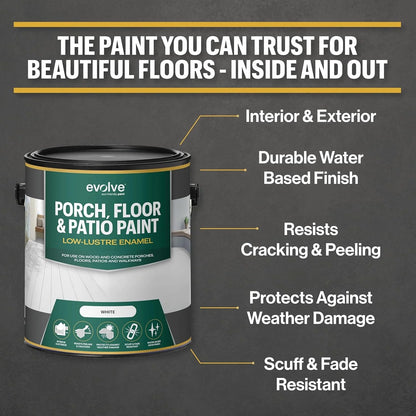 Porch & Floor Paint, Fast-Drying Wood and Concrete Paint, White, 5 Gallon