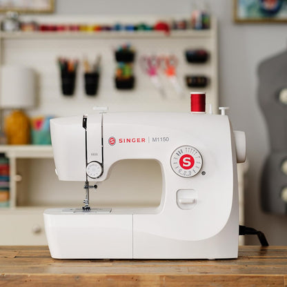 SINGER M1150 Portable Sewing Machine White – Accessories Included | 16 Stitches, Top Drop-In Bobbin, 4-Step Buttonhole, Free Arm, LED Light | Ideal Sewing Machine for Home Projects
