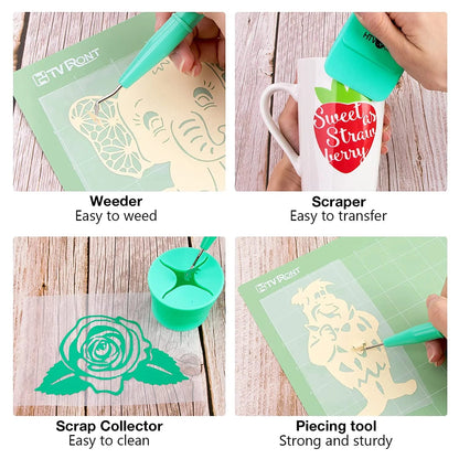 HTVRONT 4Pcs Vinyl Weeding Tools Set for Vinyl, with Hook Weeder,Piecing Tool Vinyl,Weeding Scrap Collector,Scraper