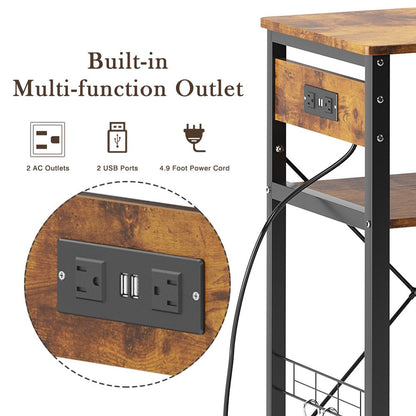 Kitchen Trolley 3-Tier Muti-Functional Kitchen Baker Rack with USB Port and Light Strip- Brown