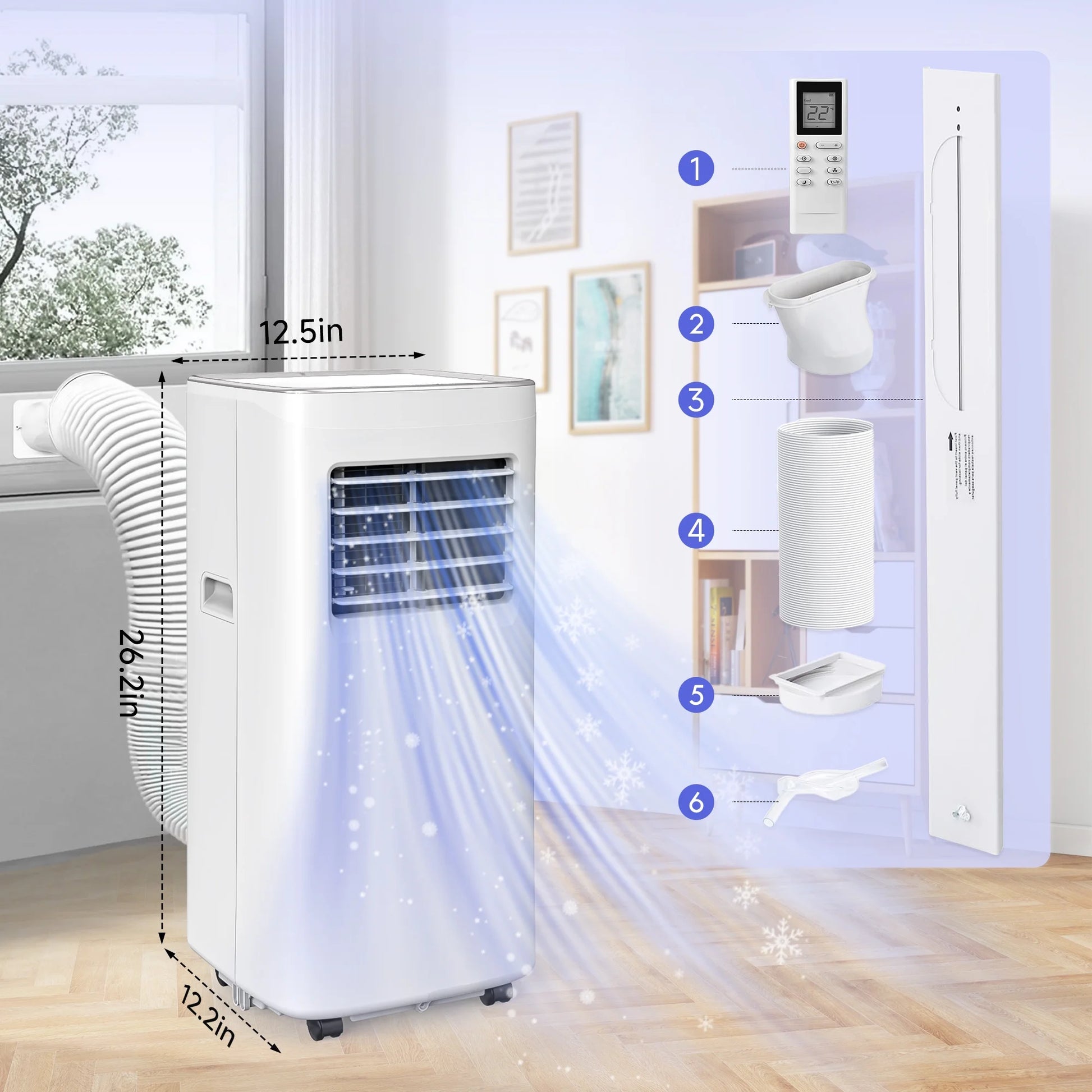 8500 BTU Portable Air Conditioners, 4 In1 Air Conditioner with Remote Control,Portable AC Cooling Range up to 360 Sq.Ft, Windows Kit,Brush,White