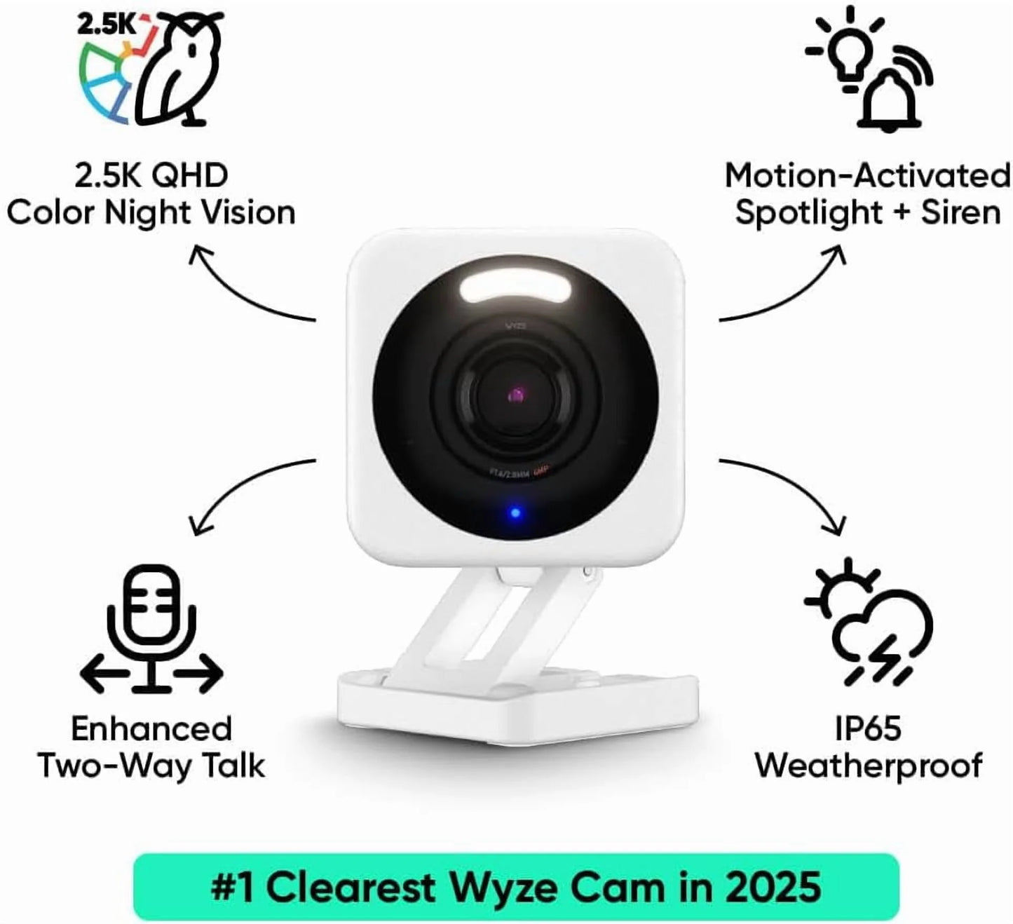 Cam V4 2.5K QHD Smart Home Wifi Security Camera Indoor/Outdoor, Motion Detection, Color Night Vision and Spotlight