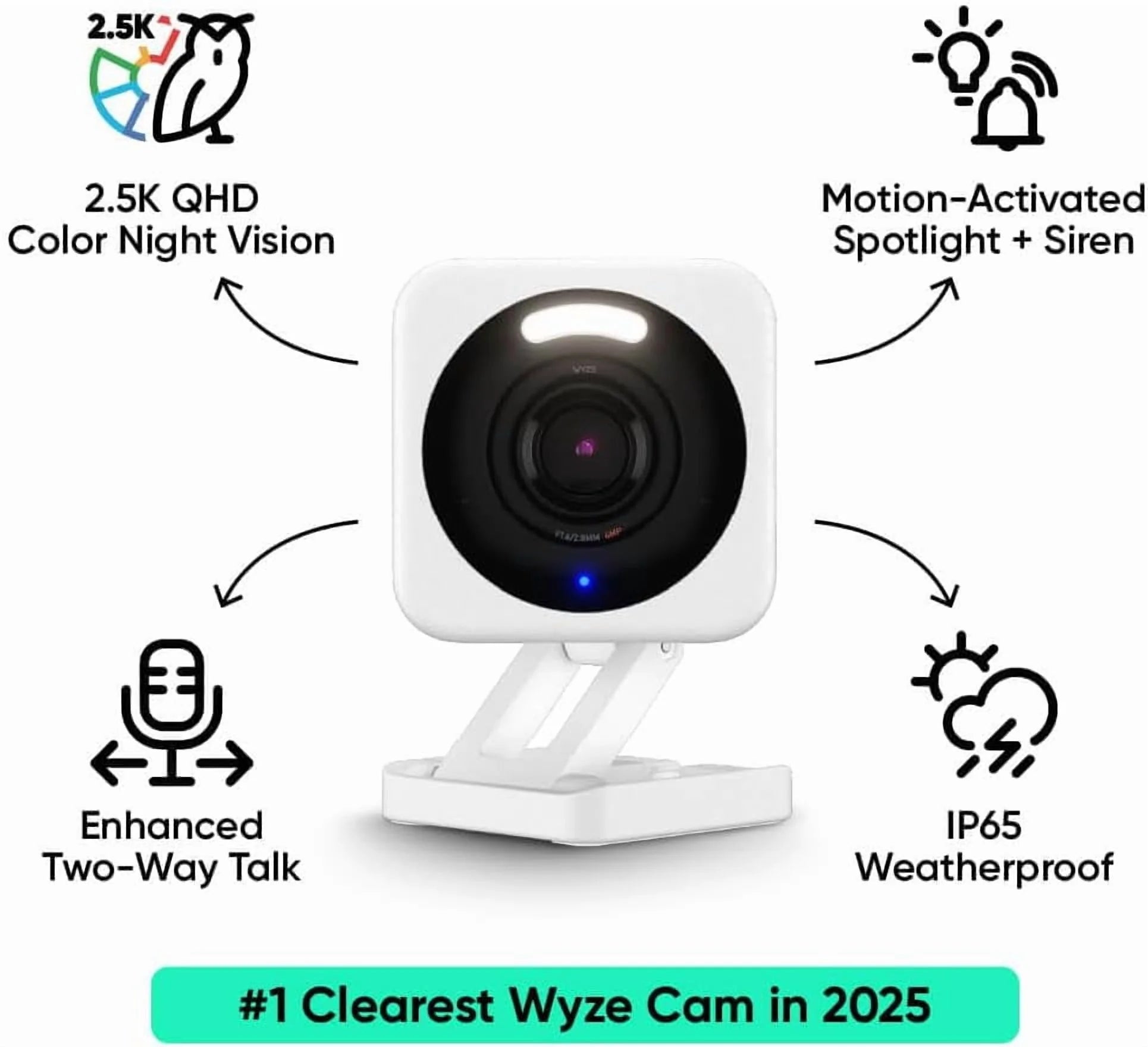 Cam V4 2.5K QHD Smart Home Wifi Security Camera Indoor/Outdoor, Motion Detection, Color Night Vision and Spotlight