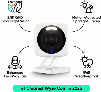 Cam V4 2.5K QHD Smart Home Wifi Security Camera Indoor/Outdoor, Motion Detection, Color Night Vision and Spotlight