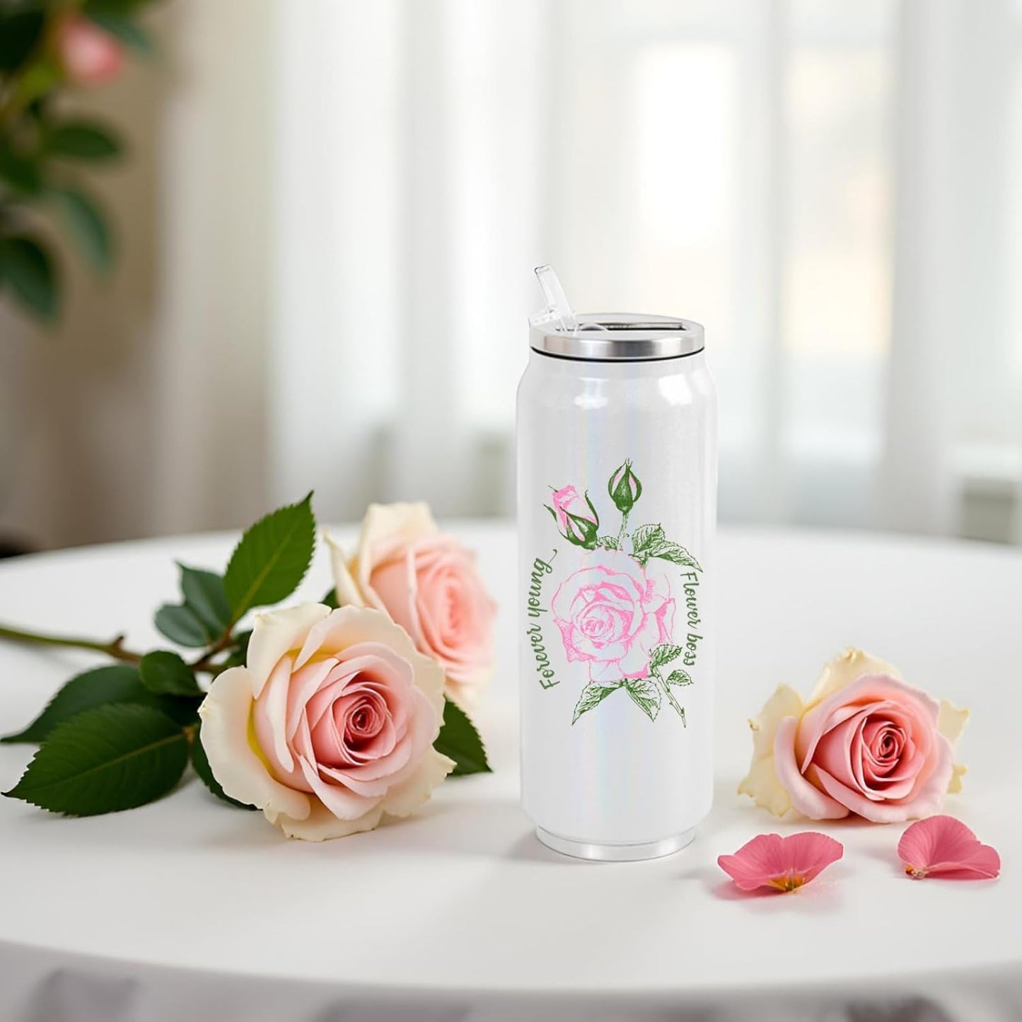 Colorsub 17 Oz Sublimation Glitter Tumblers Cans, Stainless Steel Sublimation Blanks Tumblers, Double Wall Insulated Cups Set with Lid, Straw, Gift Box, 6 Pack White