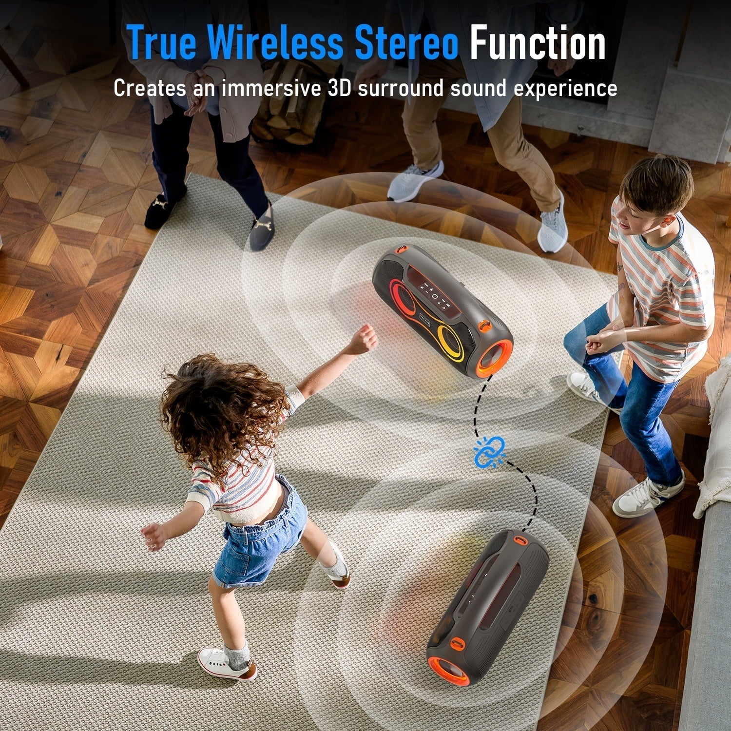 Portable Bluetooth Speaker with Bass Boost, IP65 Waterproof Outdoor Wireless Loud Speaker with Disco Dynamic Light, 180W Power and USB/AUX/TF Input for Party