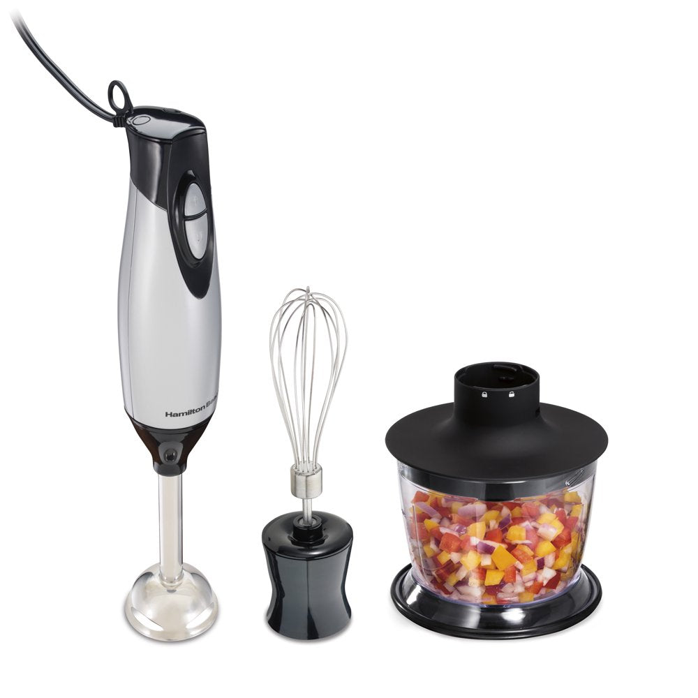 4-In-1 Electric Immersion Hand Blender with Blending Wand, Whisk, and 3 Cup Food Chopping Bowl, Silver, 59765