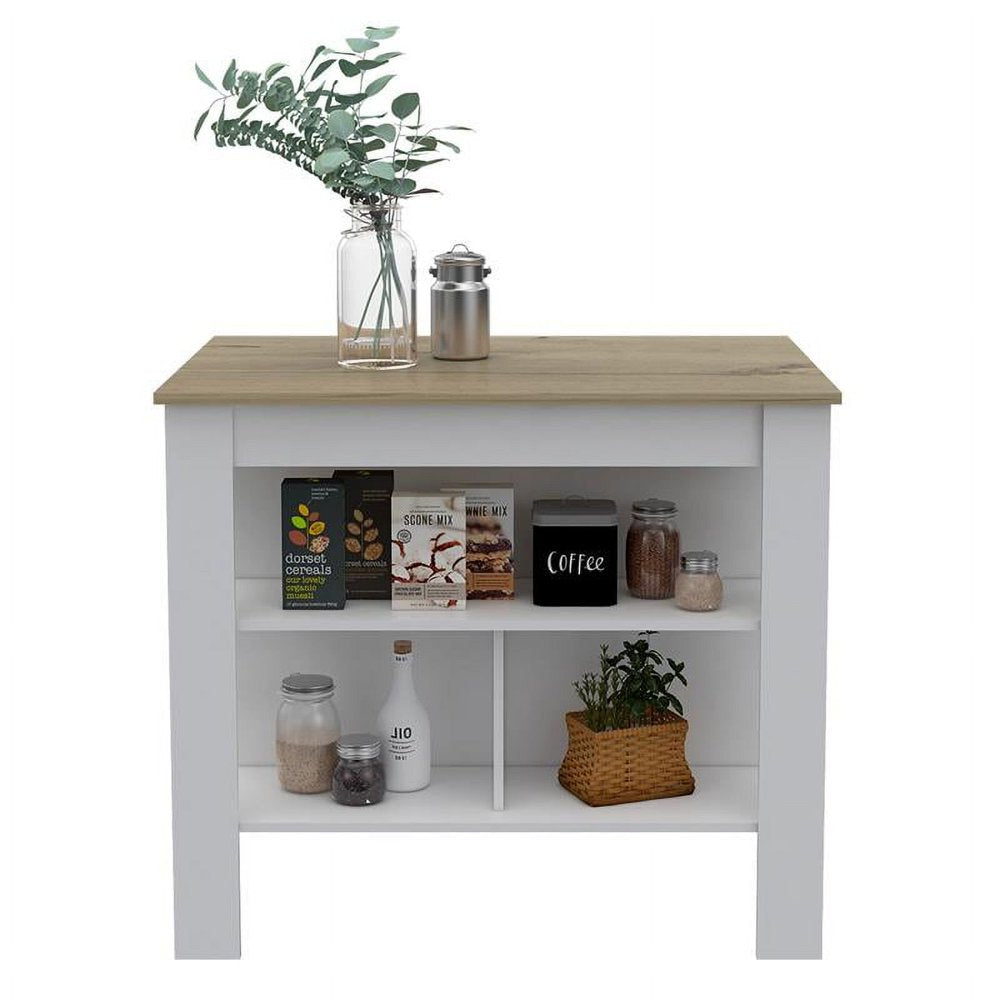 Cala Kitchen Island with White Base and Light Oak Top