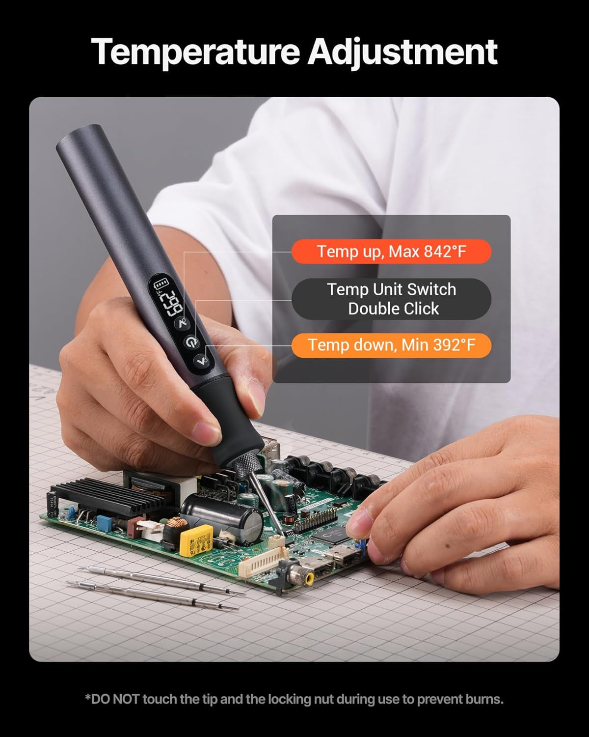 Xtool Selected Cordless Soldering Iron Kit, Portable Soldering Iron with LED Display, 7S Fast Heat-Up, 392-842F Adjustable Temp, 3 C210 Soldering Iron Tips, USB-C Wireless Soldering Pen for Work