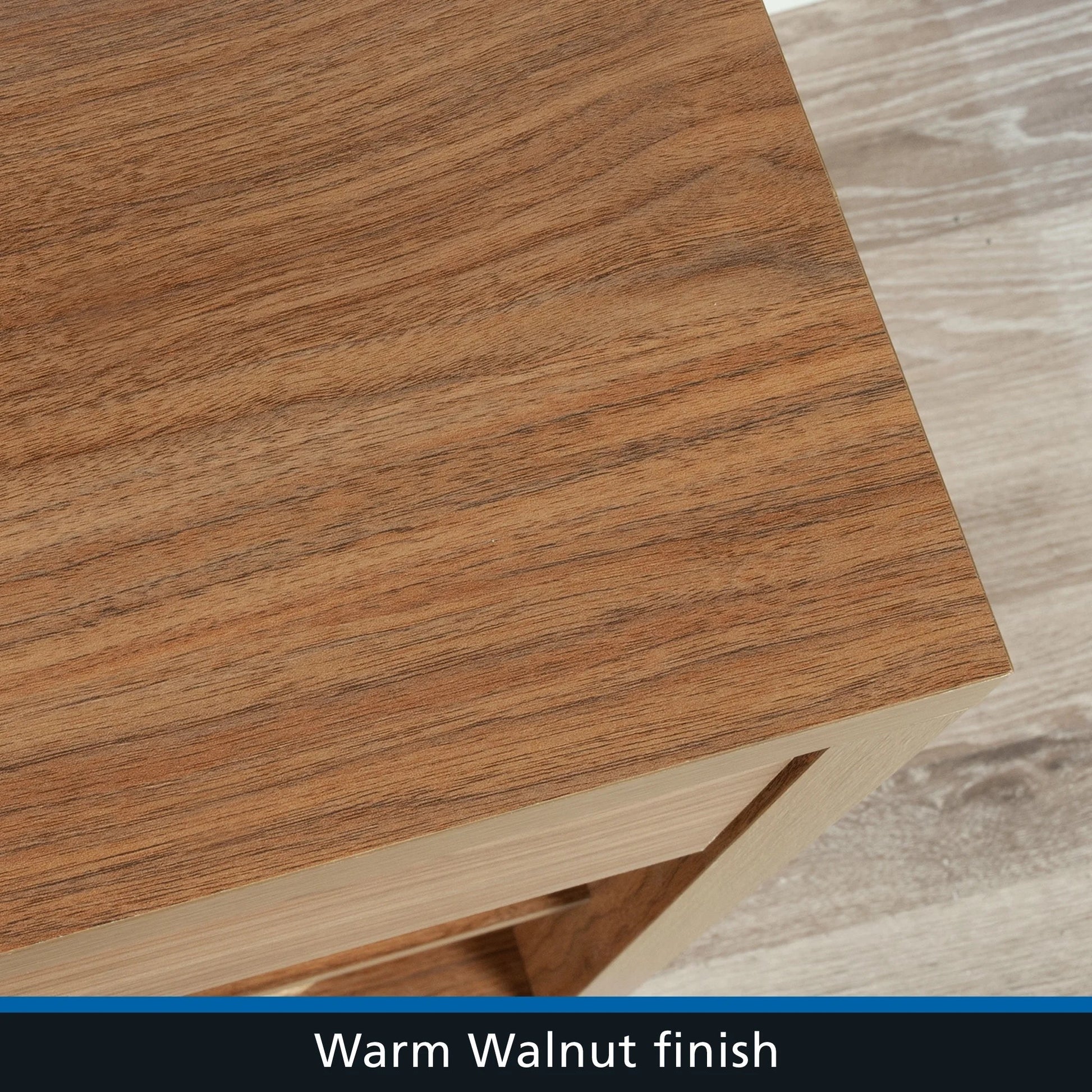 Westley Adjustable Shelf Desk with Gaming Headphone Hook and Cable Management, Warm Walnut Finish