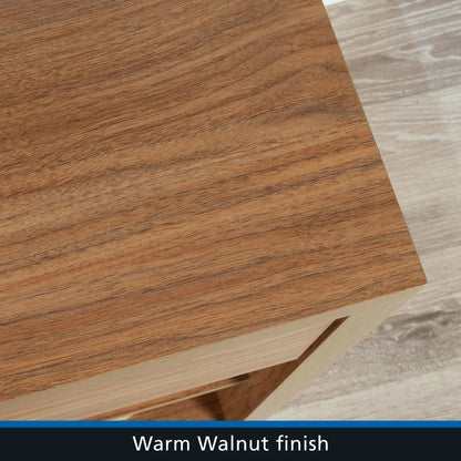 Westley Adjustable Shelf Desk with Gaming Headphone Hook and Cable Management, Warm Walnut Finish
