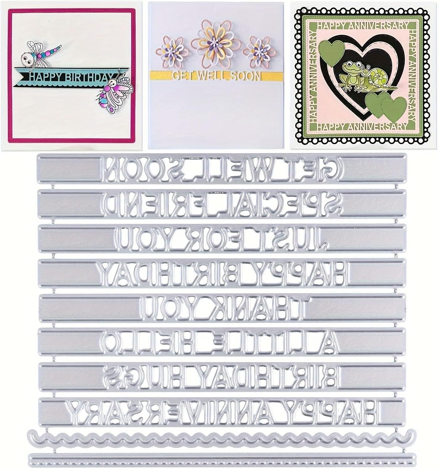 3D Backgrounds Metal Cutting Die for Scrapbooking, New Cutting Dies DIY Album Card Making Decor Paper Craft Metal Die Cuts Party Wedding Decorations (Common Blessing Words 4.5 X 3.5 In)