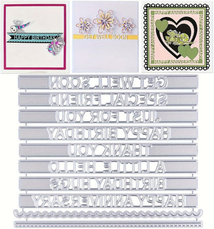 3D Backgrounds Metal Cutting Die for Scrapbooking, New Cutting Dies DIY Album Card Making Decor Paper Craft Metal Die Cuts Party Wedding Decorations (Common Blessing Words 4.5 X 3.5 In)