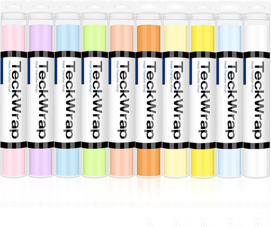 Heat Transfer Vinyl (HTV) Rolls – 10 Pack 12" X3Ft Pastel Iron-On Vinyl, Easy to Cut & Weed for Heat Press Machine & DIY Apparel