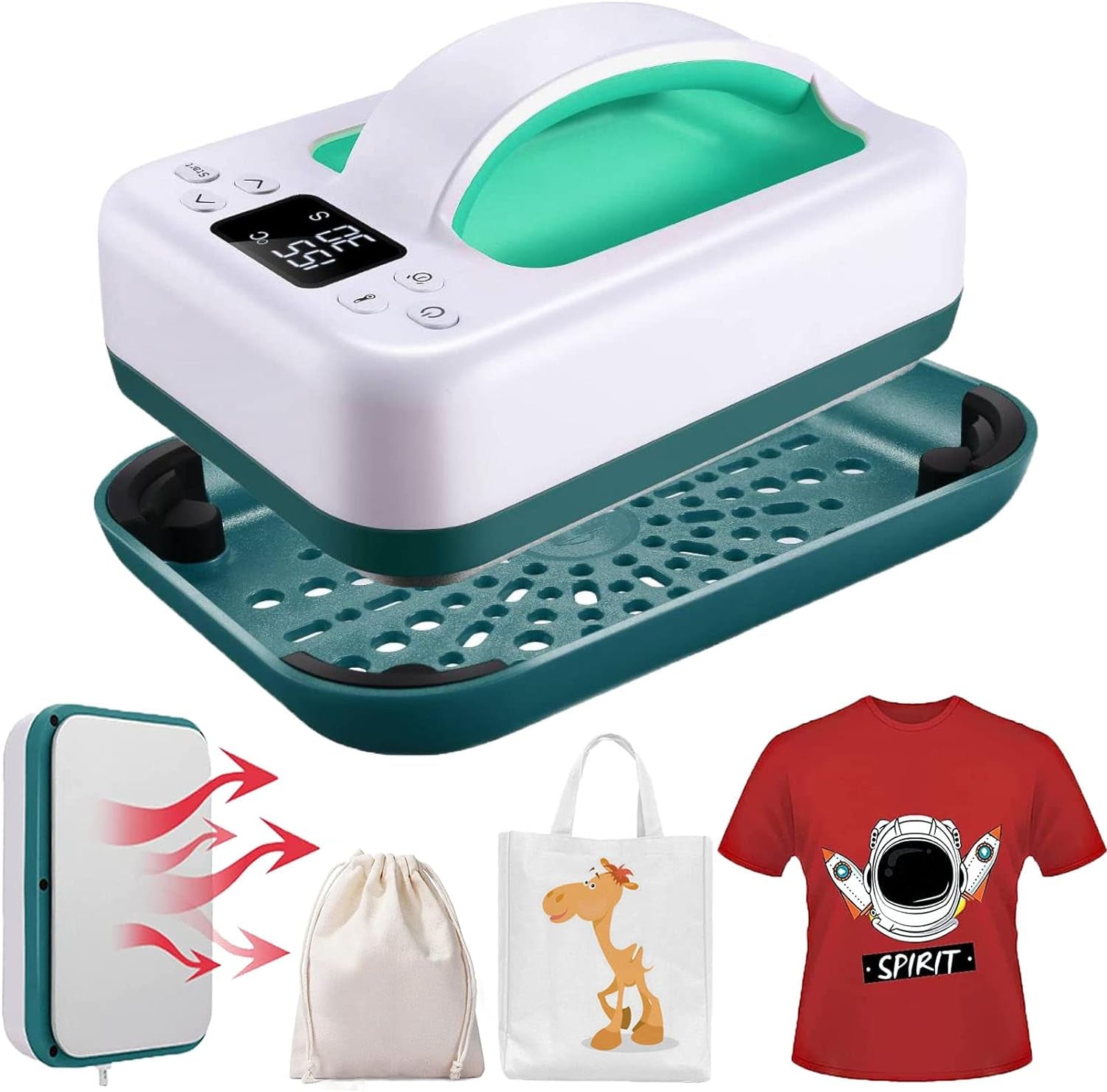 Heat Press Machine for T Shirts - 7" X 5" Portable Mini Heat Press Fast Even Heat for HTV Vinyl Hats Bags Easy Press Machine for Heat Transfer Projects with Insulated Base Auto Shut off (Green)