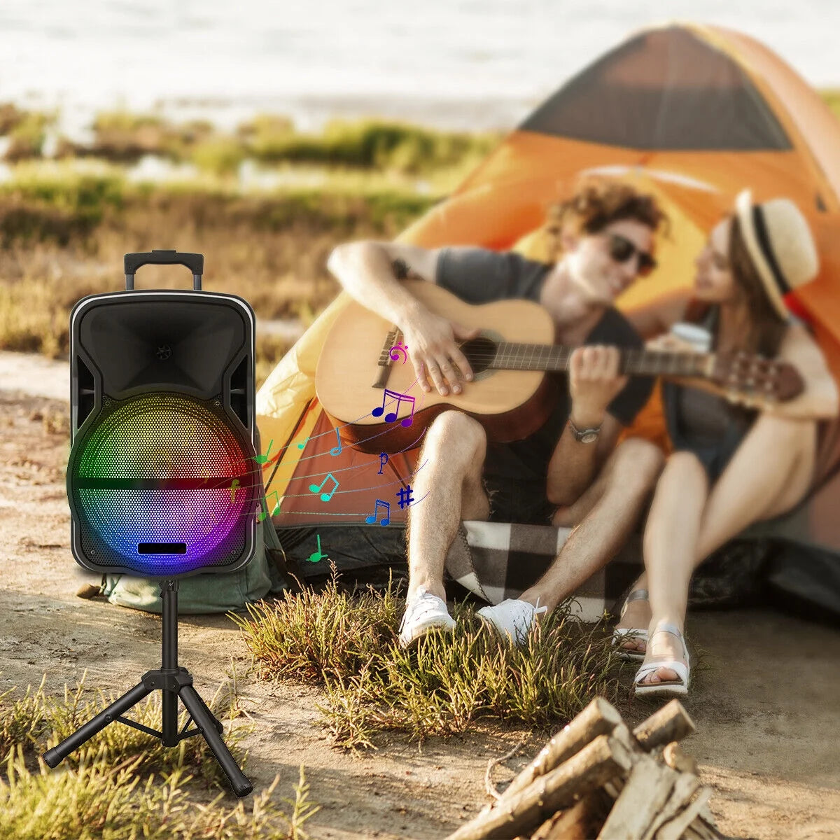 3000W Portable Bluetooth Speaker with Stand 12" Subwoofer Sound Party PA System Mic LED 16LBS