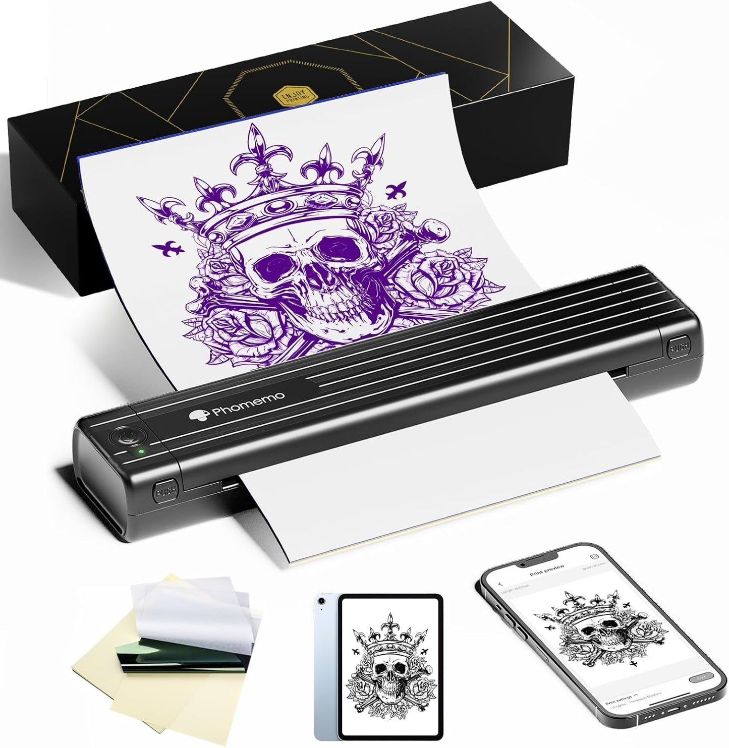 Phomemo TP83 Wireless Tattoo Stencil Printer, Upgraded Thermal Tattoo Printer Machine with 10Pcs Transfer Paper, Bluetooth Tattoo Printer for Tattoo Artists & Beginners, Compatible with Ipad Phone PC