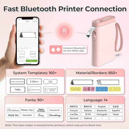 Nelko Label Maker Machine with Tape, P21 Bluetooth Label Printer with 3 Tapes, Wireless Mini Label Makers with Multiple Templates Icon Font Custom for School Office Home, Pink