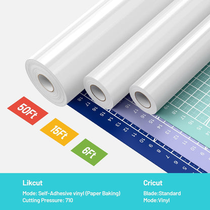 Glossy White Permanent Vinyl - 12" X 50 FT White Adhesive Vinyl Roll Compatible with Cricut Machines, Silhouette Cameo for DIY Home Decor, Commercial, Decals and Signs