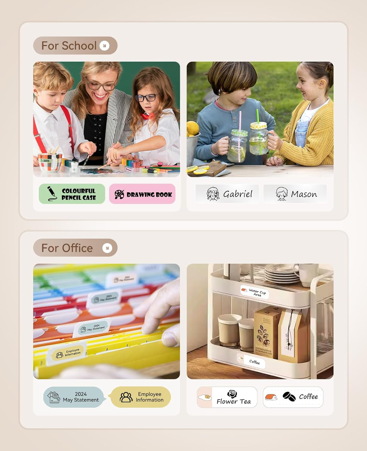 Label Maker Machine Bluetooth Label Printer for School Home Office Organization, Wireless Mini Labeler D110 Upgraded Version, Label Machine with Label, White