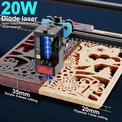 Twotrees TTS-20 Max 20000Mw Laser Engraver and Cutter Machine,23.62" X 23.62" Bed Size,10000Mm/Min Speed,Laser Engravering Machine for Wood,Diy,Glass,Metal,Acrylic